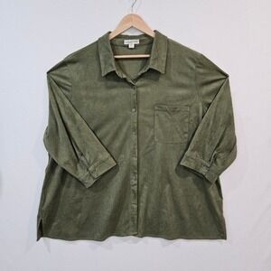Coldwater Creek Womans Brushed Faux Suede Big Shirt Oversized Green Size 3X